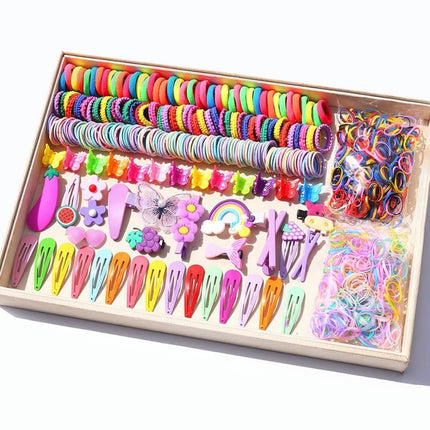 844-Piece Hair Accessories Set with Colorful Clips and Scrunchies for Girls, Perfect for All Occasions.