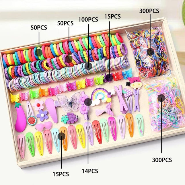 844-Piece Hair Accessories Set with Colorful Clips and Scrunchies for Girls, Perfect for All Occasions.