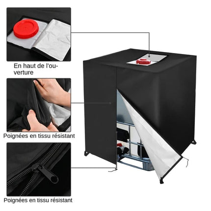 Waterproof UV-Resistant IBC Garden Water Tank Cover, Black, 210D Oxford with Zipper.