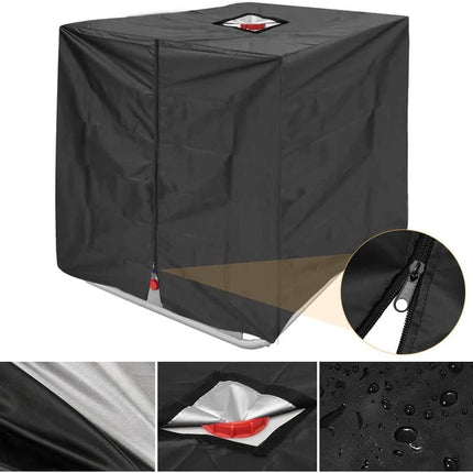 Waterproof UV-Resistant IBC Garden Water Tank Cover, Black, 210D Oxford with Zipper.