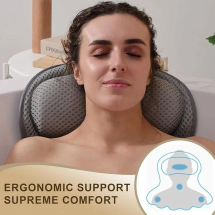 6 Suction Cups Bathtub Cushion with Ergonomic Neck and Back Support 4D Air Mesh, Gray.