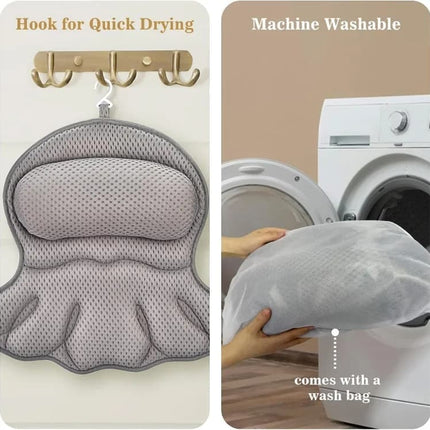 6 Suction Cups Bathtub Cushion with Ergonomic Neck and Back Support 4D Air Mesh, Gray.