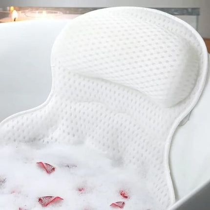 6 Suction Cups Bathtub Cushion with Ergonomic Neck and Back Support 4D Air Mesh, White.