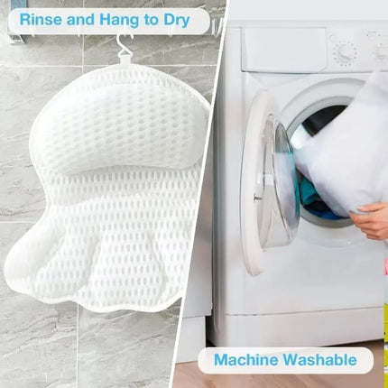 6 Suction Cups Bathtub Cushion with Ergonomic Neck and Back Support 4D Air Mesh, White.