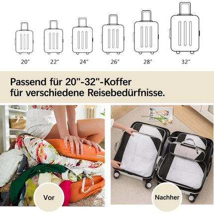 7-Piece Light Blue Compression Bags for Suitcase and Backpack, Lightweight.