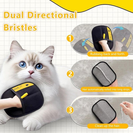 2-Pack Pet Fur Removal Glove, Double-Sided Reusable Static Hair Remover, Compatible with Cats and Dogs.