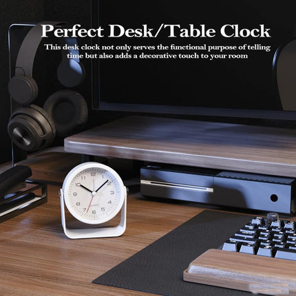 Silent Analog Alarm Clock with Night Light Adjustable Angle for Travel Nightstand Bedroom, Orange Metal.