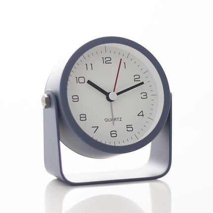 Silent Analog Alarm Clock with Night Light, Adjustable Angle for Travel Nightstand Bedroom, Blue Metal Clock.