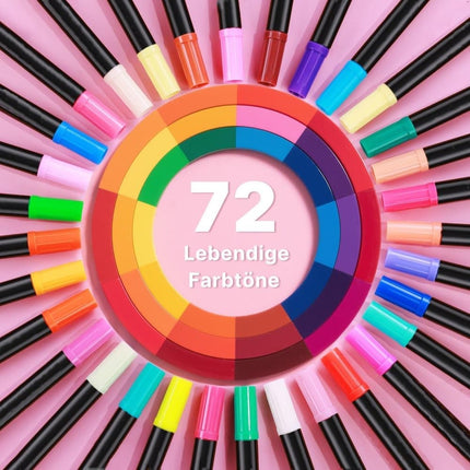 72-Pack Washable Double-Ended Watercolor Pens for Creative Painting, with 144 Tips.