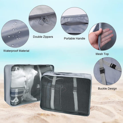 8-Piece Lightweight Water Resistant Travel Organizer for Bags, Gray.