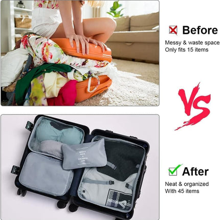 8-Piece Lightweight Water Resistant Travel Organizer for Bags, Gray.