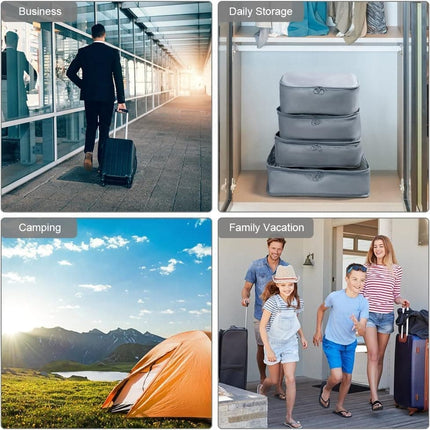 8-Piece Lightweight Water Resistant Travel Organizer for Bags, Gray.