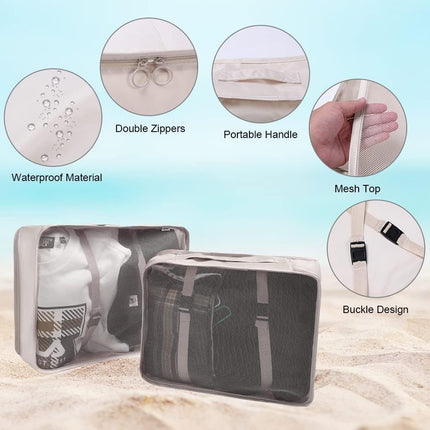 8-Piece Lightweight Water Resistant Travel Organizer for Bags, Beige.