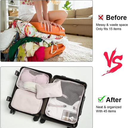 8-Piece Lightweight Water Resistant Travel Organizer for Bags, Beige.