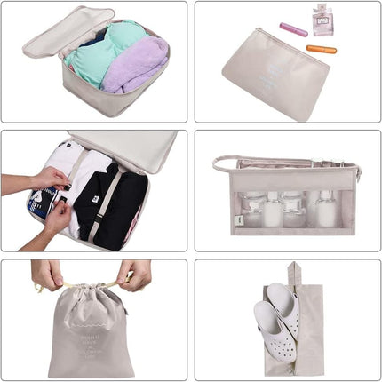 8-Piece Lightweight Water Resistant Travel Organizer for Bags, Beige.