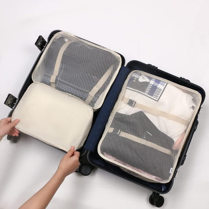8-Piece Lightweight Water Resistant Travel Organizer for Bags, Beige.