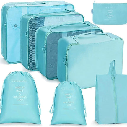 8-Piece Water Resistant Lightweight Travel Organizer for Bags, Blue.