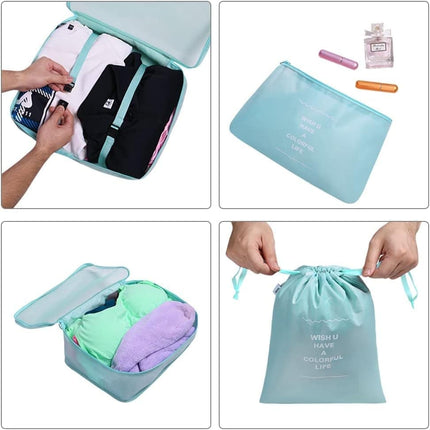 8-Piece Water Resistant Lightweight Travel Organizer for Bags, Blue.
