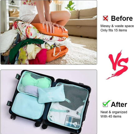 8-Piece Water Resistant Lightweight Travel Organizer for Bags, Blue.