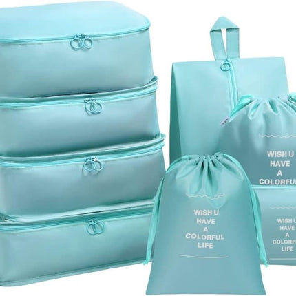 8-Piece Water Resistant Lightweight Travel Organizer for Bags, Blue.