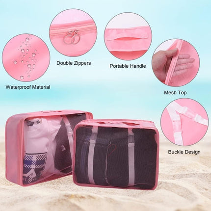 8-Piece Lightweight Water Resistant Travel Organizer for Bags, Pink.