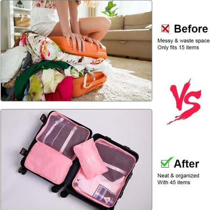 8-Piece Lightweight Water Resistant Travel Organizer for Bags, Pink.