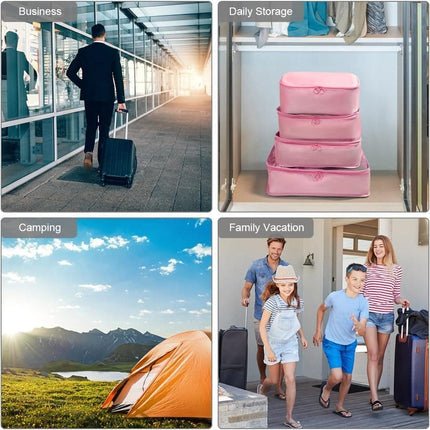 8-Piece Lightweight Water Resistant Travel Organizer for Bags, Pink.