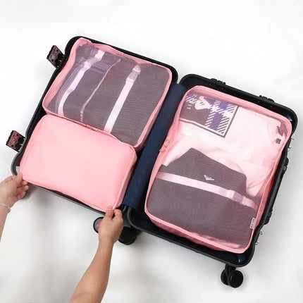 8-Piece Lightweight Water Resistant Travel Organizer for Bags, Pink.