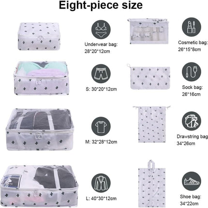 8-Piece Travel Organizer for Bags, Water Resistant Lightweight, White.