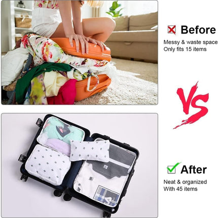 8-Piece Travel Organizer for Bags, Water Resistant Lightweight, White.
