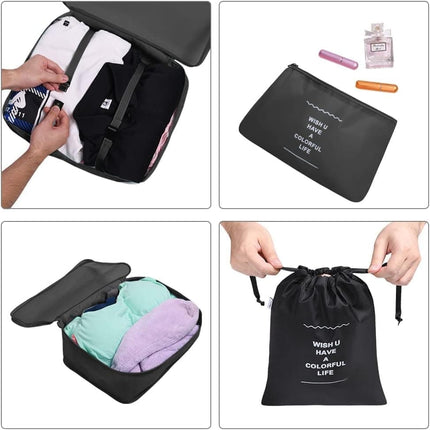 8-Piece Water Resistant Lightweight Travel Organizer for Bags, Black.