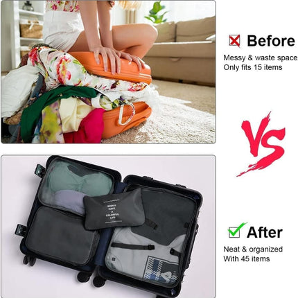 8-Piece Water Resistant Lightweight Travel Organizer for Bags, Black.