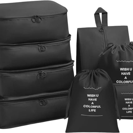8-Piece Water Resistant Lightweight Travel Organizer for Bags, Black.