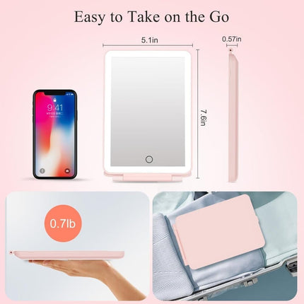 Rechargeable Portable Foldable Makeup Mirror with 3 Color Modes Adjustable Lighting.