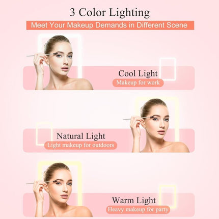 Rechargeable Portable Foldable Makeup Mirror with 3 Color Modes Adjustable Lighting.