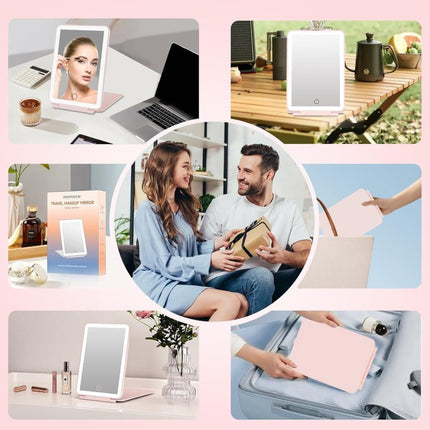 Rechargeable Portable Foldable Makeup Mirror with 3 Color Modes Adjustable Lighting.