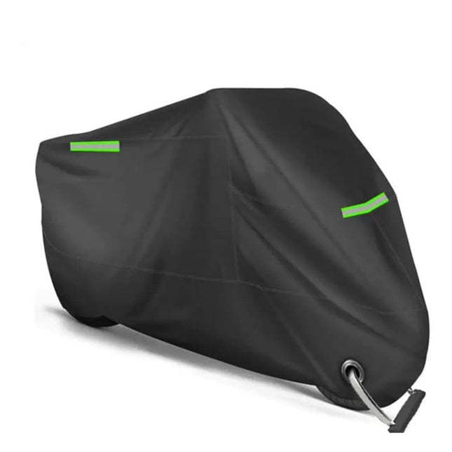 Waterproof Motorcycle and Moped Cover with Reflective Strips, Rain UV Dust Resistant, Black, 265x105x125cm