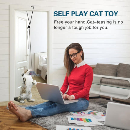 Cat Toy with Mouse and Feather, Hanging Door Toy for Indoor Cats, Stimulating Play.