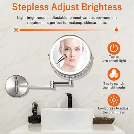 8 Inch Wall Mounted Makeup Mirror with Lights, 3x/10x Magnification, Dimmable 3 Light Modes, 360° Rotatable Double-Sided Mirror, Black.