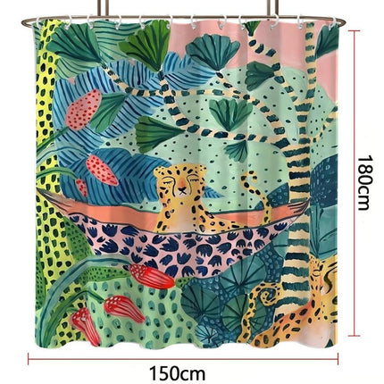 Waterproof Jungle Leopard Shower Curtain with 12 Hooks, Bohemian Bathroom Decor, 150x180cm.