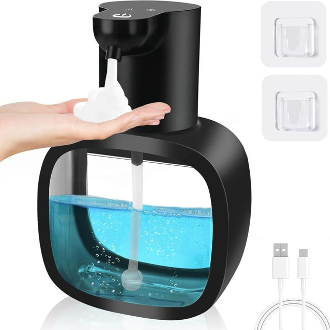 500ml Touchless Automatic Soap Dispenser with USB-C Charging, compatible with Liquid Soap, Black.