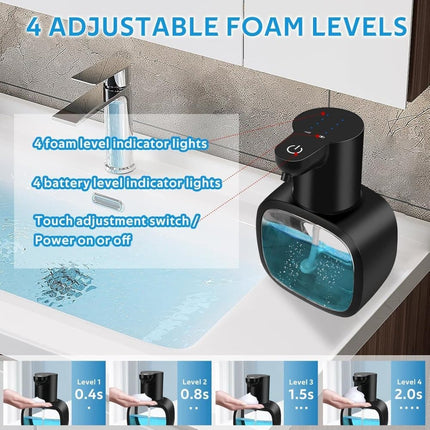 500ml Touchless Automatic Soap Dispenser with USB-C Charging, compatible with Liquid Soap, Black.