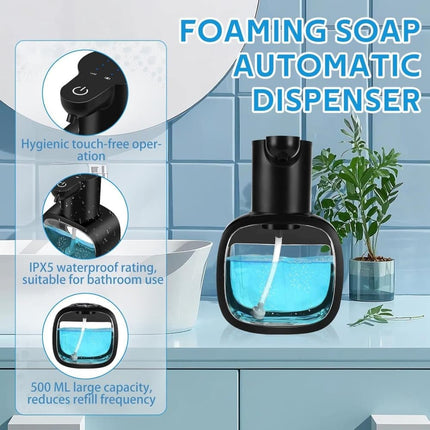 500ml Touchless Automatic Soap Dispenser with USB-C Charging, compatible with Liquid Soap, Black.