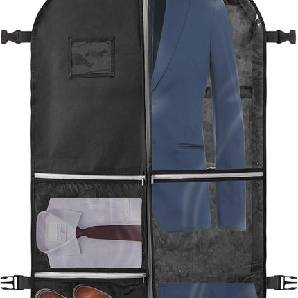 5 Pockets Garment Bag Foldable Suit Cover Clothing Storage, 110x60 cm, Black.