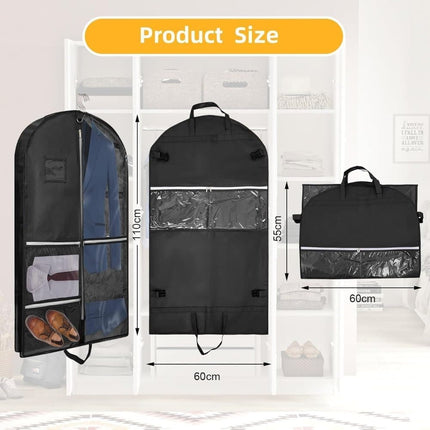 5 Pockets Garment Bag Foldable Suit Cover Clothing Storage, 110x60 cm, Black.