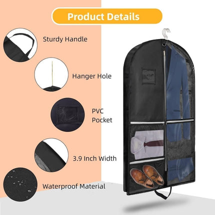 5 Pockets Garment Bag Foldable Suit Cover Clothing Storage, 110x60 cm, Black.