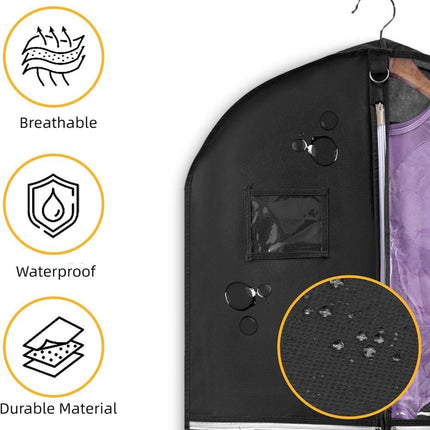 5 Pockets Garment Bag Foldable Suit Cover Clothing Storage, 110x60 cm, Black.