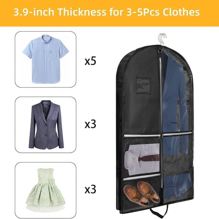 5 Pockets Garment Bag Foldable Suit Cover Clothing Storage, 110x60 cm, Black.