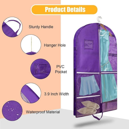 1 Foldable Garment Bag with 5 Pockets, 110x60 cm, Purple.