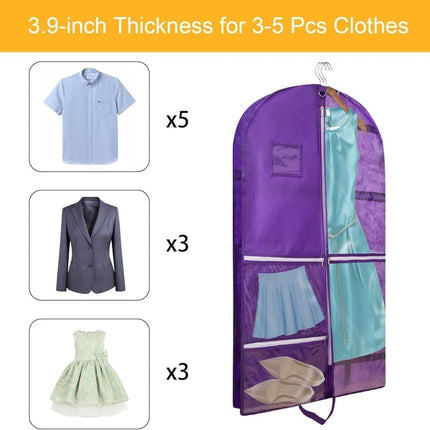 1 Foldable Garment Bag with 5 Pockets, 110x60 cm, Purple.